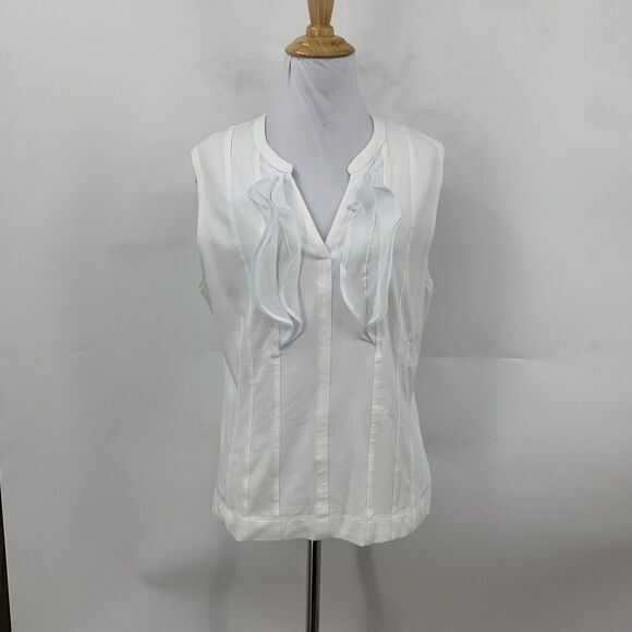 Nic + Zoe Sleeveless Blouse Womens PL Petite Large White Stretch Ruffled V Neck - Picture 2 of 12